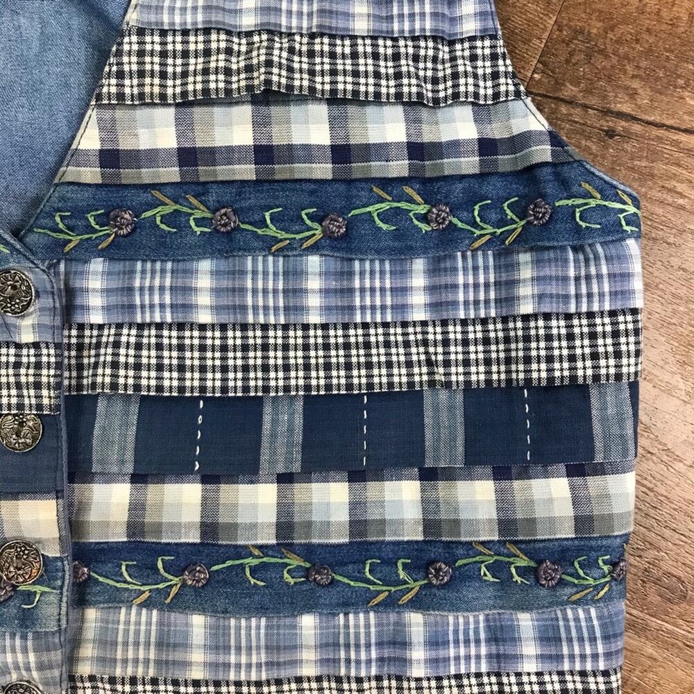 Vintage Bedford Fair Patchwork Plaid Denim Vest M - Picture 3 of 6